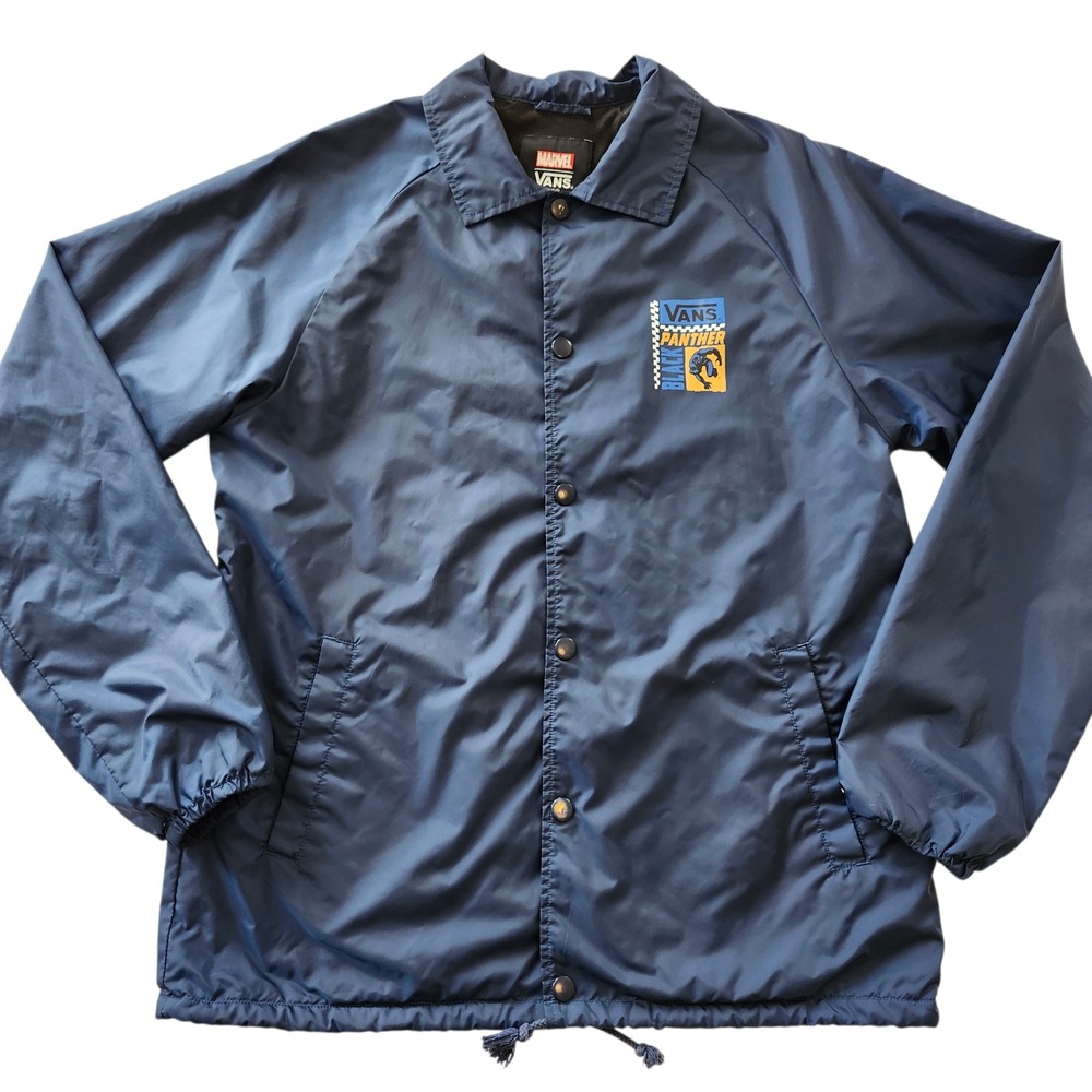 Vans x Marvel Black Panther nylon Jacket Windbreaker Navy Blue Mens Medium - Picture 2 of 10